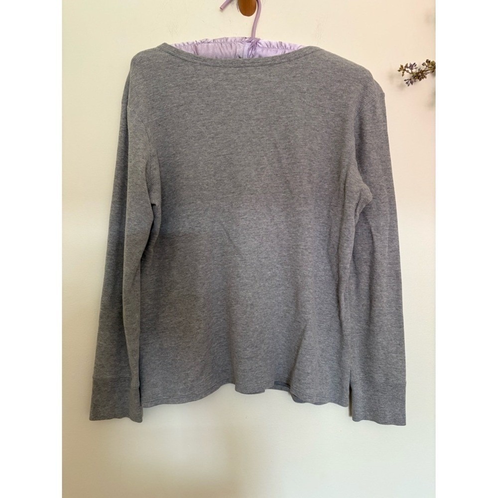 Miami Chenille Varsity Waffle Knit Long Sleeve Top Gray Pink M - Picture 3 of 4